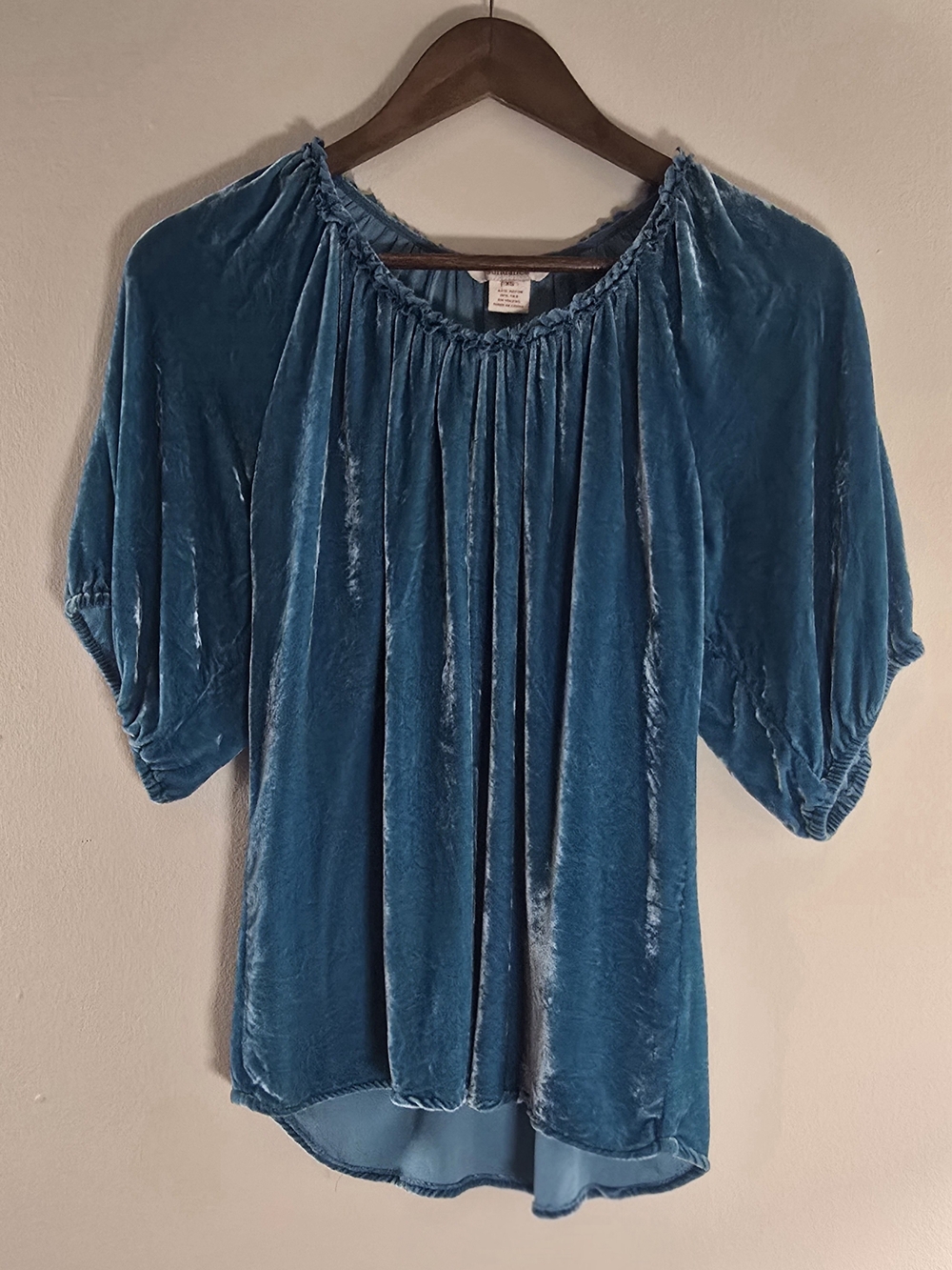 Sundance Silk Velvet Puff Sleeve Blouse in Blue Size XS